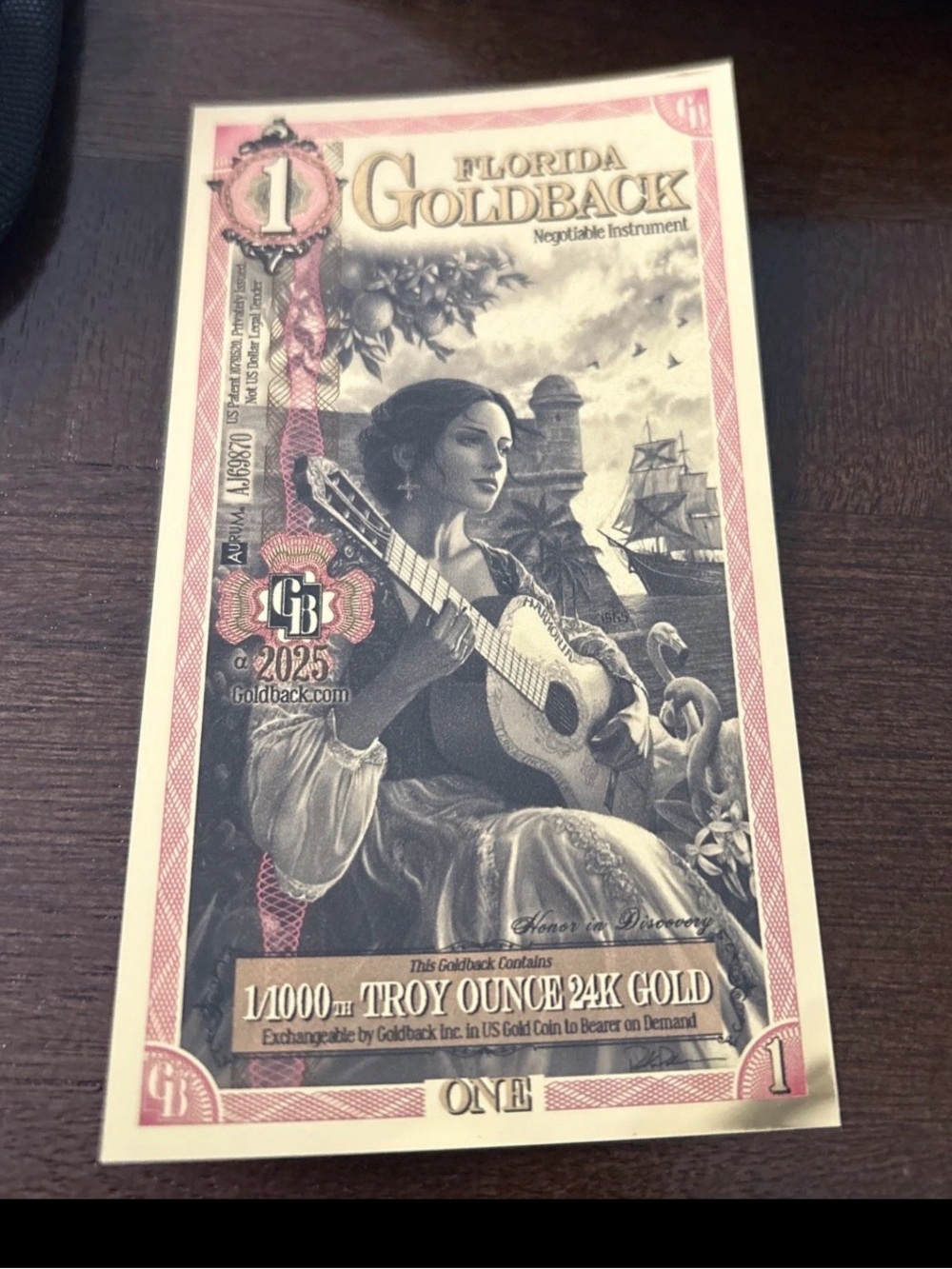 Florida 2025 1 Goldback *Alpha Series* Harmonia, Harmony